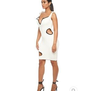 Do My Self White & Black knitted Sexy Summer Strap Mini Sleeveless Dress, Size L